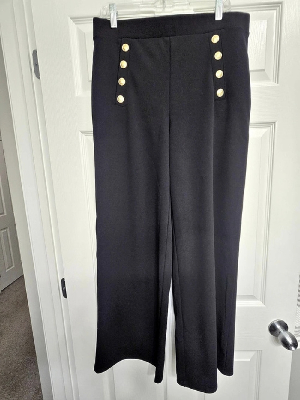 H&M Wide-Leg Sailor Pants with Gold Buttons Black